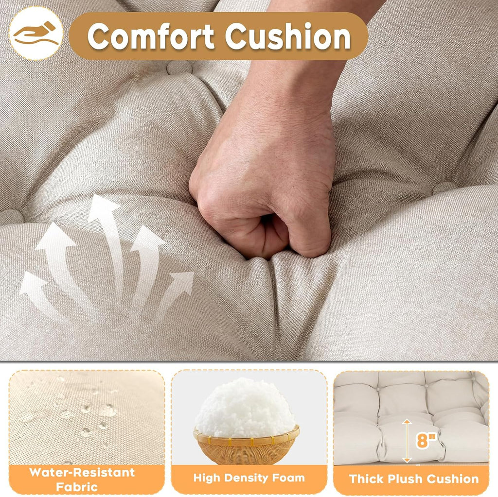 Double Egg Chair Outdoor Indoor 2 Person Wicker Egg Lounge Chair with Foldable Cup Holder Cushion Rain Cover Patio Oversized Loveseat for Balcony Porch Backyard
