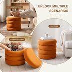 Compact Round Ottoman with Storage, Small Velvet Vanity Stool for Dorm, Modern Tufted Circle Ottoman with Removable Lid for Entryway and Lounge, Orange