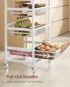 VASAGLE Storage Rolling Cart with Pull-Out Baskets, 5-Tier Utility Cart Orgnizer with Wheels for Laundry Room, Kitchen, Handle, 12.5 x 15.8 x 37.4 Inches, Golden Oak and Matte White ULRC041YA01