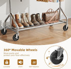 Simple Trending Heavy Duty Clothes Rack Load 450 LBS, Clothing Rack for Hanging Clothes, Garment Rack with Wheels & Shelves, for the Bedroom, Laundry Room