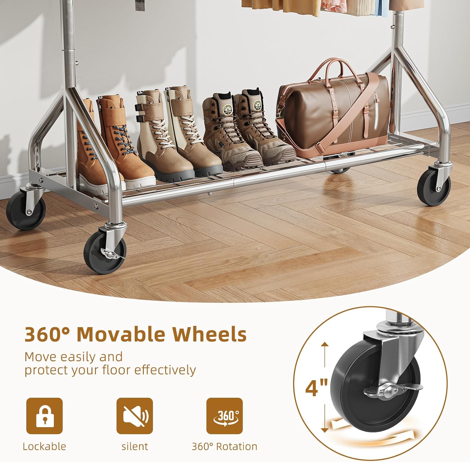 Simple Trending Heavy Duty Clothes Rack Load 450 LBS, Clothing Rack for Hanging Clothes, Garment Rack with Wheels & Shelves, for the Bedroom, Laundry Room