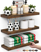 BAYKA Bathroom Floating Shelves for Wall Set of 3 - Rustic Brown Farmhouse Wood Shelves Over Toilet for Bedroom, Kitchen, or Living Room Decor Display, Storage for Plants, Toilet Paper or Bath Towels