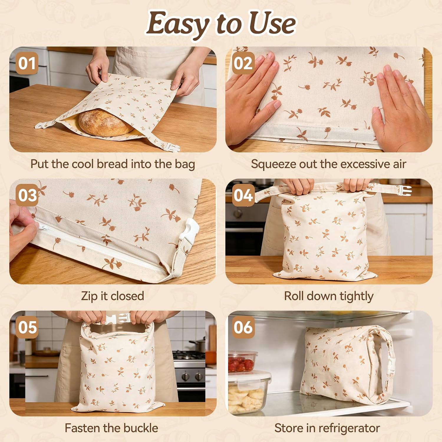 Beeswax Bread Bags for Sourdough, 2 pcs Reusable XL Zipper Beeswax Bread Bags for Homemade Bread Sourdough, Cotton Linen Food Storage Bag for Picnics, Pantry, Long-Lasting Freshness (Rose+Checkered)