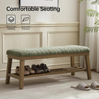 VKNOW Entryway Bench, 44.4" Upholstered Storage Shoe Bench for Entryway & Bedroom, Shoe Rack Bench with Rubberwood Legs, Modern End of Bed Bench for Living Room and Hallway, Green