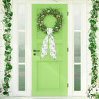 Whaline 2 Pcs Green Flower Wreath Sash for Front Door Chinoiserie Floral Garland Ribbon for Holiday Party Home Decor Indoor Outdoor