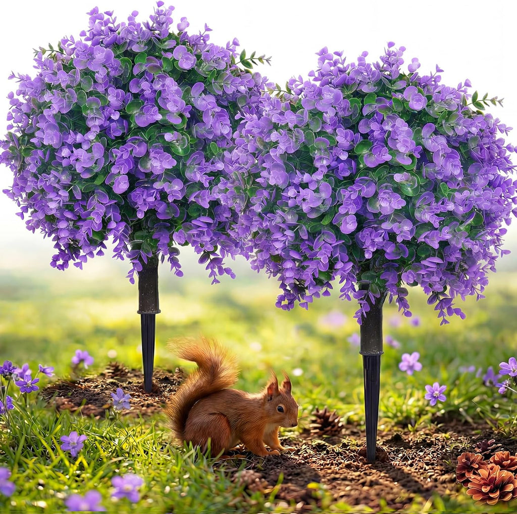 PATIO CHOICE Topiary Trees Artificial Outdoor Boxwood Ball Trees with Lavender Set of 2 22" Artificial Faux Plants Realistic Bushes Fake Shrubs Decorations for Outdoor Indoor Front Porch Garden