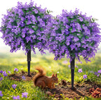 PATIO CHOICE Topiary Trees Artificial Outdoor Boxwood Ball Trees with Lavender Set of 2 22" Artificial Faux Plants Realistic Bushes Fake Shrubs Decorations for Outdoor Indoor Front Porch Garden