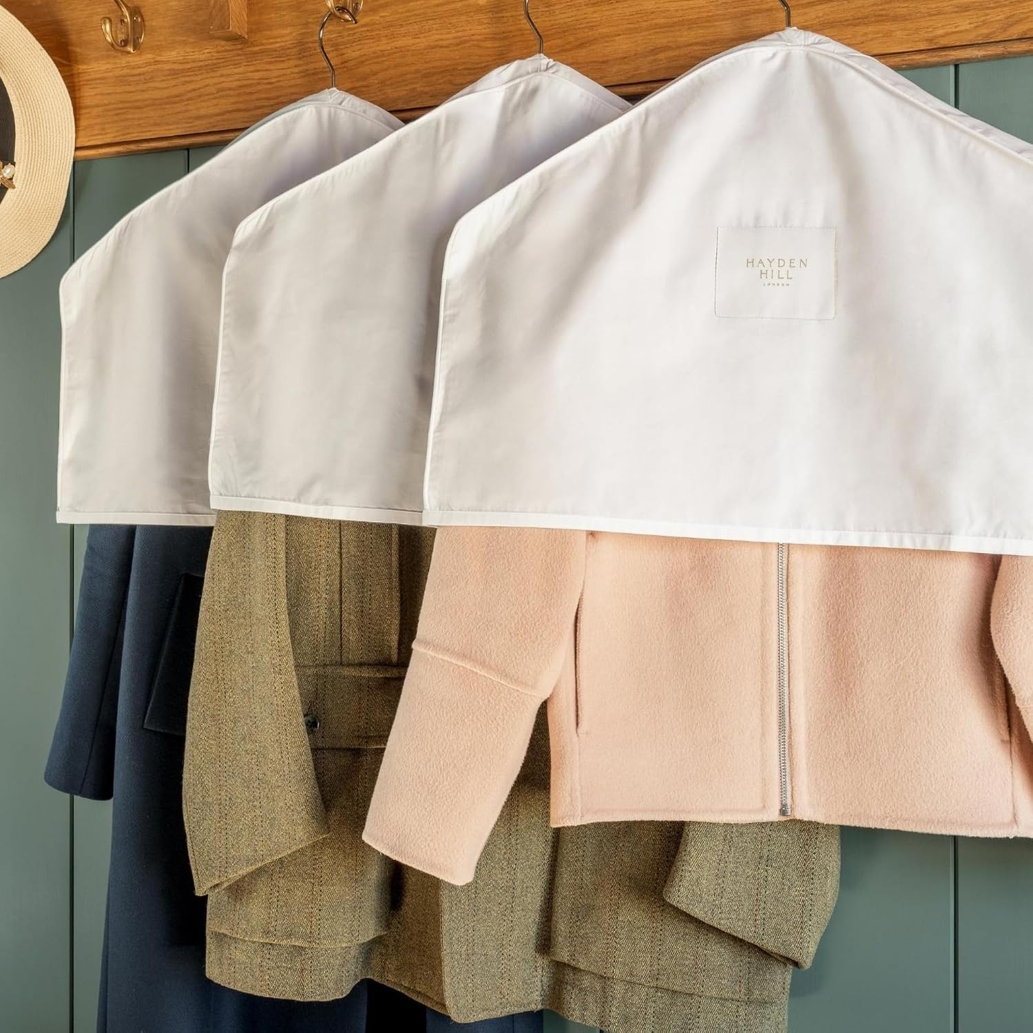 Hayden Hill Luxury Organic Cotton Shoulder Covers - Set of 3 - Clothes Protectors For Hanging Clothes - Dust Covers for Jackets, Clothing and Closet - Carbon Neutral