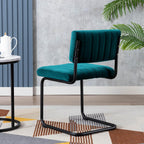 ONEVOG Modern Luxury Dining Room Chairs Set of 2, Teal Velvet Upholstered Kitchen Chairs, Heavy Duty Contemporary Armless Dining Chair with Comfy Seat & Black Metal Legs, Cantilevered Design