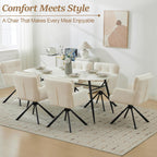 WUTUTUEE Fabric Dining Chair Modern Upholstered Swivel Dining Room Chairs Comfy Accent Armchair with Mid Back, Desk Arm Chair No Wheels for Kitchen/Living Room/Home Office, White