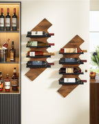 FAVOOSTY Wine Rack Wall Mounted 4 Bottle Pack, Creative Wine Racks Wood and Metal, Lightning Shaped, Home Decorative Storage Wine Rack, Brown