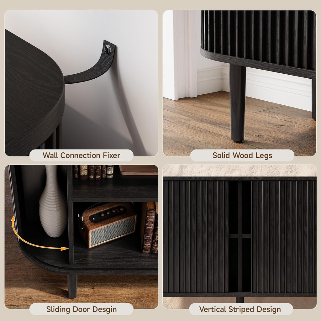 ONBRILL 55" Buffet Sideboard Cabinet with Sliding Doors, Mid-Century Modern Sideboard Buffet Cabinet with Storage & Adjustable Shelves, Accent Coffee Bar Console Table for Kitchen, Entryway, Black