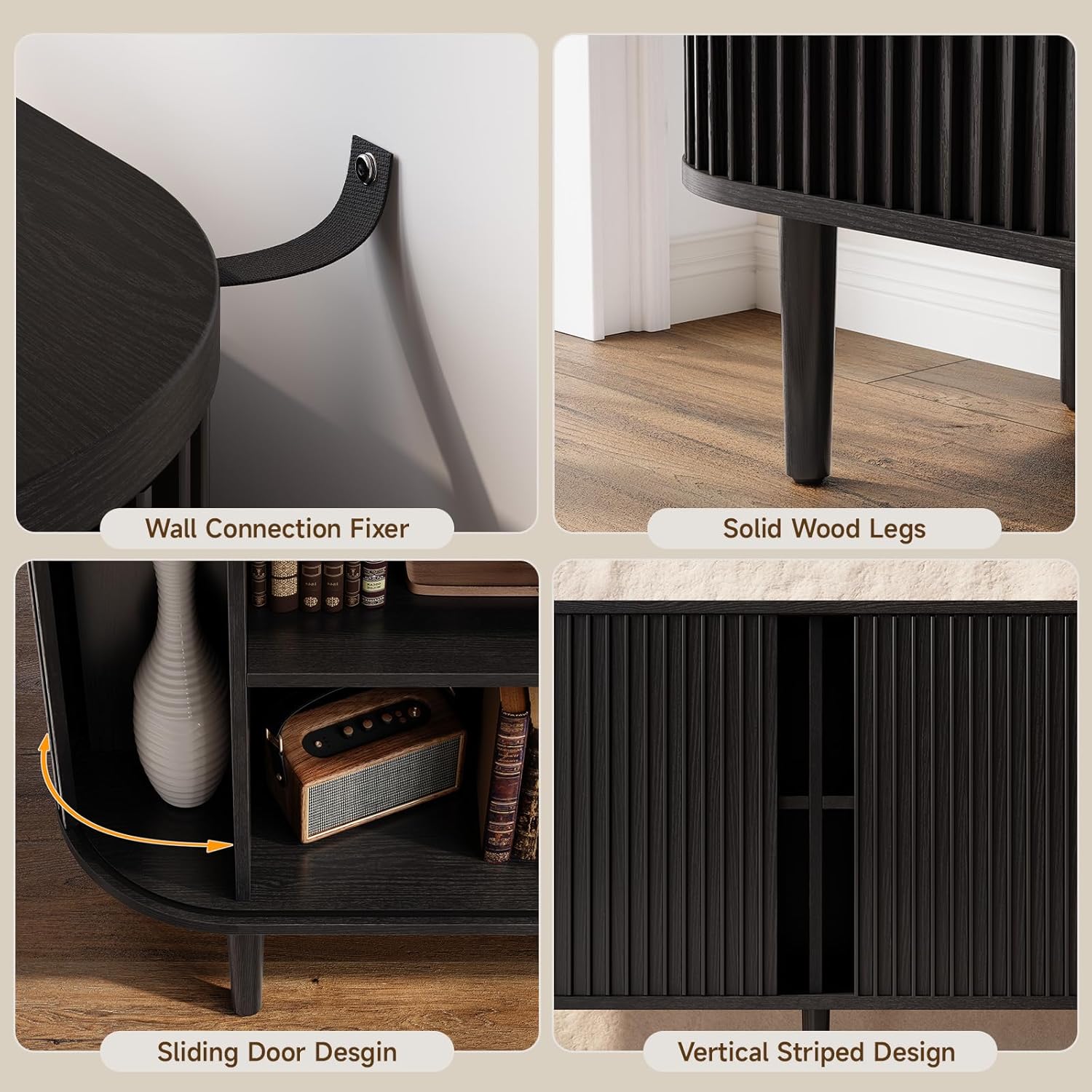 ONBRILL 55" Buffet Sideboard Cabinet with Sliding Doors, Mid-Century Modern Sideboard Buffet Cabinet with Storage & Adjustable Shelves, Accent Coffee Bar Console Table for Kitchen, Entryway, Black