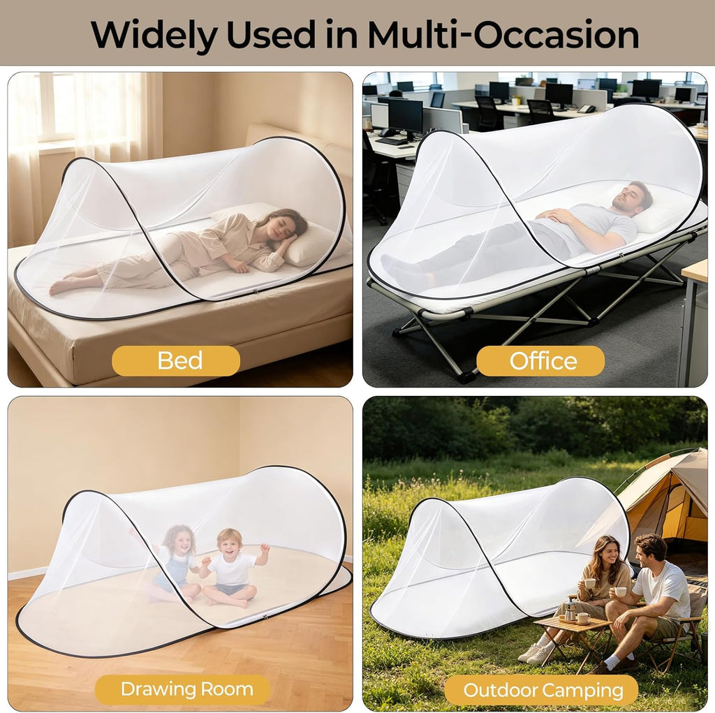 2 Pcs Black Pop Up Mosquito Net for Bed with Drawstring Bag Mosquito Head Net, 78 x 31 x 22 Inch Portable Foldable Mosquito Tent with Double Zipper, Mesh Bed Net for Camping Travel