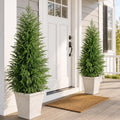 4ft Artificial Topiary Trees Set of 2, Faux Outdoor Artificial Plants UV Resistant Potted Faux Shrubs, Nofork Pine Trees with Light for Front Porch Garden