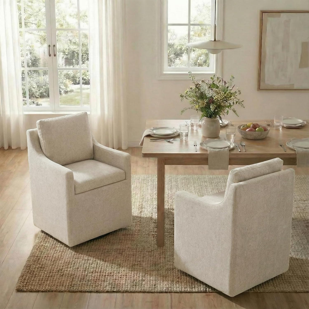 KISLOT Upholstered Dining Chairs Set of 4, Modern Dining Room Chairs with Casters & Washable Cover, Rolling Accent Chair with Hidden Storage for Kitchen, Farmhouse, Living Room, Linen, 4 Box