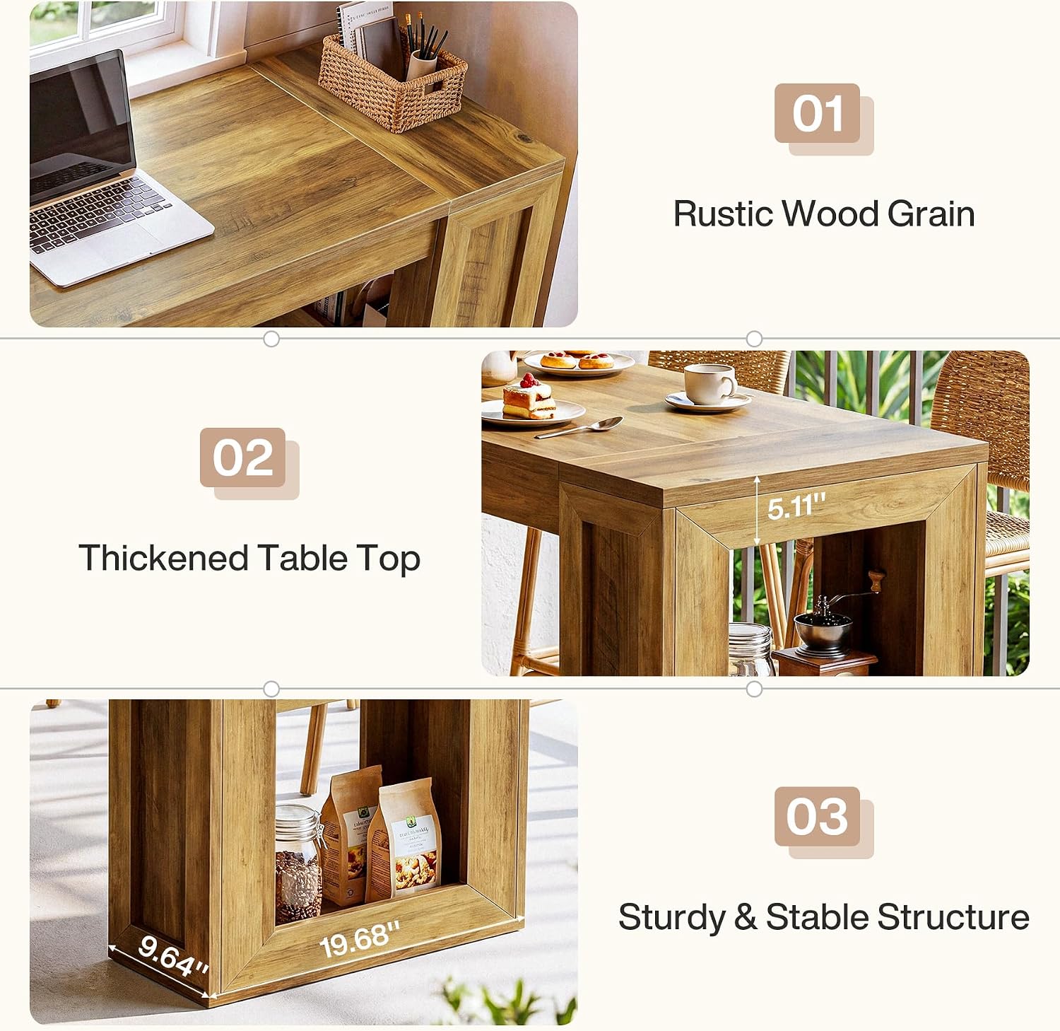 Tribesigns 70.87-Inch Extra Long Bar Height Table, Farmhouse Bar Table with Open Storage Shelves, Rectangular High Top Pub Tables for Kitchen, Dining Room, Living Room, Basement, Bistro, Rustic Brown