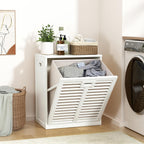 VASMIA Tilt Out Laundry Hamper, Bamboo Laundry Cabinet with Hidden Removable Basket,Dirty Clothes Storage Organizer for Bedroom, Bathroom, Living Room, White