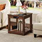 CHOEZON Farmhouse End Table with Charging Station, 2-Tier Large Side Table, Square Side Table, Nightstand, Fridge Stand, for Living Room, Bedroom, Kitchen, Walnut MBZ15UHT