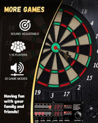 Electronic Dart Board, Decorative Dart Board Cabinet Set for Adults [12*Bronze Soft Tip Darts] [Cricket Game Mode]- Wooden Electric Dartboard Cabinet