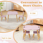 Costzon Kids Table and Chairs, Wooden Toddler Desk Set for Play, Art, Craft, Reading, Learning and Eating, Multi-Activity Table and Chairs for Classroom Daycare Home (Pink, Flower-Shaped)
