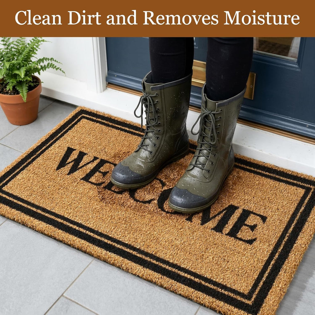 Kelarea Coco Coir Welcome Door Mat with Heavy Duty Backing, 17" x 30" Non-Slip, Easy Clean Mat for Front Door, Entrance, Porch, Indoor/Outdoor