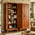 Bevivog Tall Rust Brown Storage Cabinet, 71" Metal Pantry Cabinet with 2 Doors and 4 Adjustable Shelves, Industrial Farmhouse Metal Pantry Cabinet for Kitchen Garage