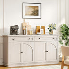 ONBRILL 63 Inch Buffet Cabinet with Storage, Curved Sideboard Cabinet with 2 Drawers and 4 Arched Doors, Storage Cabinets with Adjustable Shelves, Sideboard Buffet for Living Room, Kitchen, Grey Oak