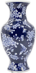 Galt International 14” Hand Painted Chinoiserie Ceramic Vase – Antique Style Porcelain Flower Bottle by Galt International, Fishtail Chinese Vase for Home Decor & Centerpiece - Dark Blue Floral