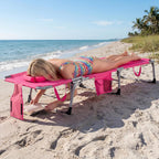 LDAILY Tanning Chair, Portable Sun Bathing Beach Chairs with Face Hole, Arm Cutouts & Storage Pocket, Lounge Chair Outdoor with 4 Adjustable Positions for Patio, Poolside, Lawn, Camping (Pink)