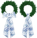 Mindsoft 2 Pcs Monogram Wreath Sashes for Front Door Letter R Embroidery Chinoiserie Wreath Sash 56.2 Inch Blue and White Door Decorations for Porch Yard Bridal Shower Housewarming Gift