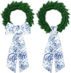 Mindsoft 2 Pcs Monogram Wreath Sashes for Front Door Letter R Embroidery Chinoiserie Wreath Sash 56.2 Inch Blue and White Door Decorations for Porch Yard Bridal Shower Housewarming Gift