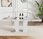 White Faux Marble Dining Room Table Set for 4, 5-Piece 63"-78.74" Extendable Dining Table Set with 4 Chairs, Rectangle Wooden Expanding Kitchen Table and Grey Upholstered Chairs Set
