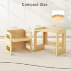 Tilhumt Montessori Weaning Table and Chair Set - 3 Adjustable Height Kids Activity Table with Fence Wood Toddler Table and Chair Set for 1-3 Age Kids for Read, Playing, Eating, Step Stool