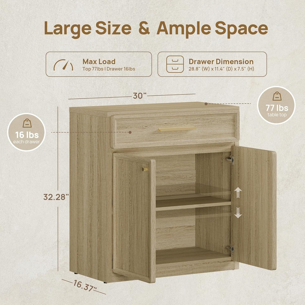 SICOTAS Buffet Cabinet with Storage Tall Modern Console Storage Cabinet with Doors and Shelves 30" Long Wooden Sideboard Credenza Buffet Table Coffee Bar for Living Room Kitchen Dining Room Entryway