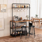Garvee 3-Tier Small Kitchen Island with Power Outlet&2 Bar Stools, Vintage | Industrial Bakers Rack with 5 Hooks, adjustable Microwave Stand Coffee Bar Table for Dining Room, Living Room, Apartment