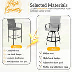 Shintenchi 4 Piece Patio Swivel Bar Chairs, All Weather Padded Textile Outdoor Metal Bar Stools Patio Chairs Set of 4, High Top Bistro Set Furniture for Balcony, Backyard, Lawn Garden, Deck,Light Grey