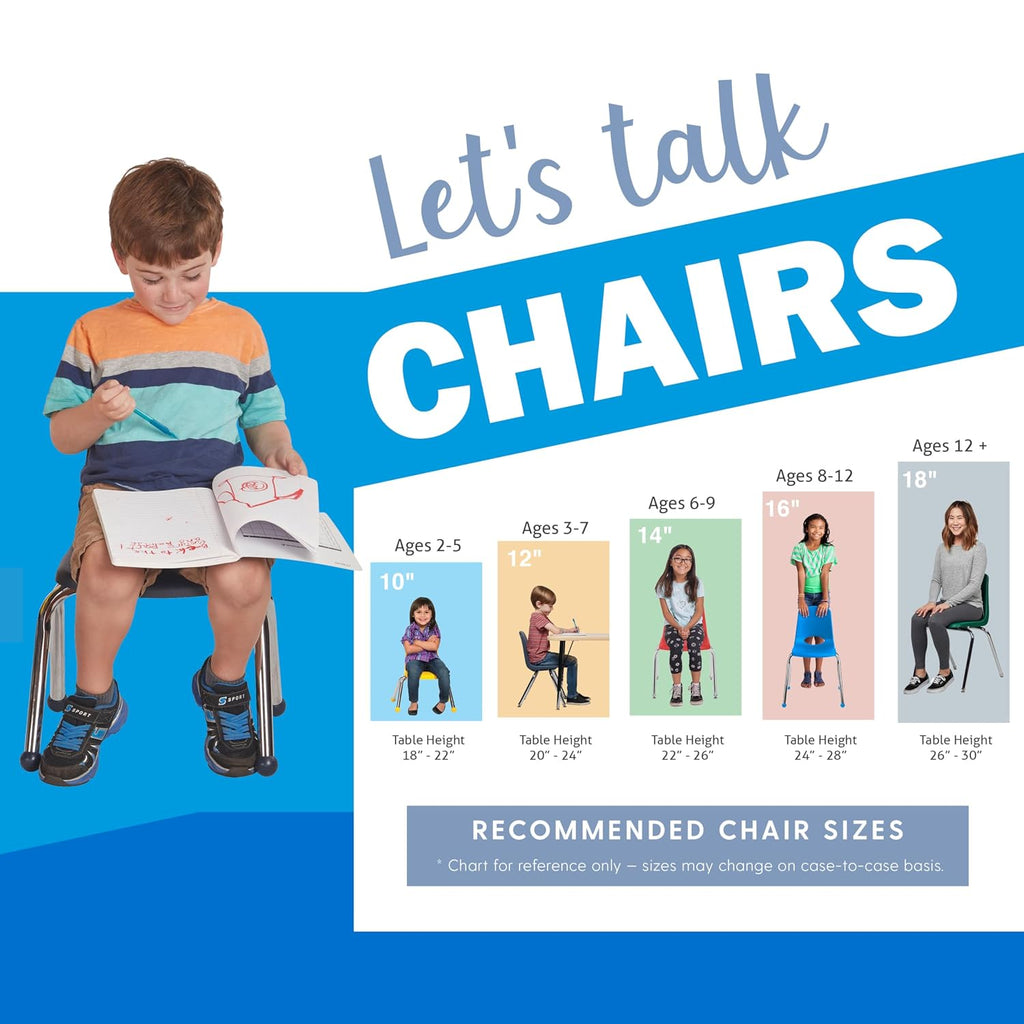 FDP 10" School Stack Chair, Stacking Student Seat with Chromed Steel Legs and Nylon Swivel Glides for in-Home Learning or Classroom - Navy (4-Pack), 13227-NV