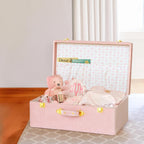 HofferRuffer Velvet Storage Trunks with Wood Frame, Set of 2 Storage Chests with Handles, Bedroom Organizer Nesting Upholstered Decorative Boxes Hinged Lid with Gold Hardware Accents (Pink Trunks)