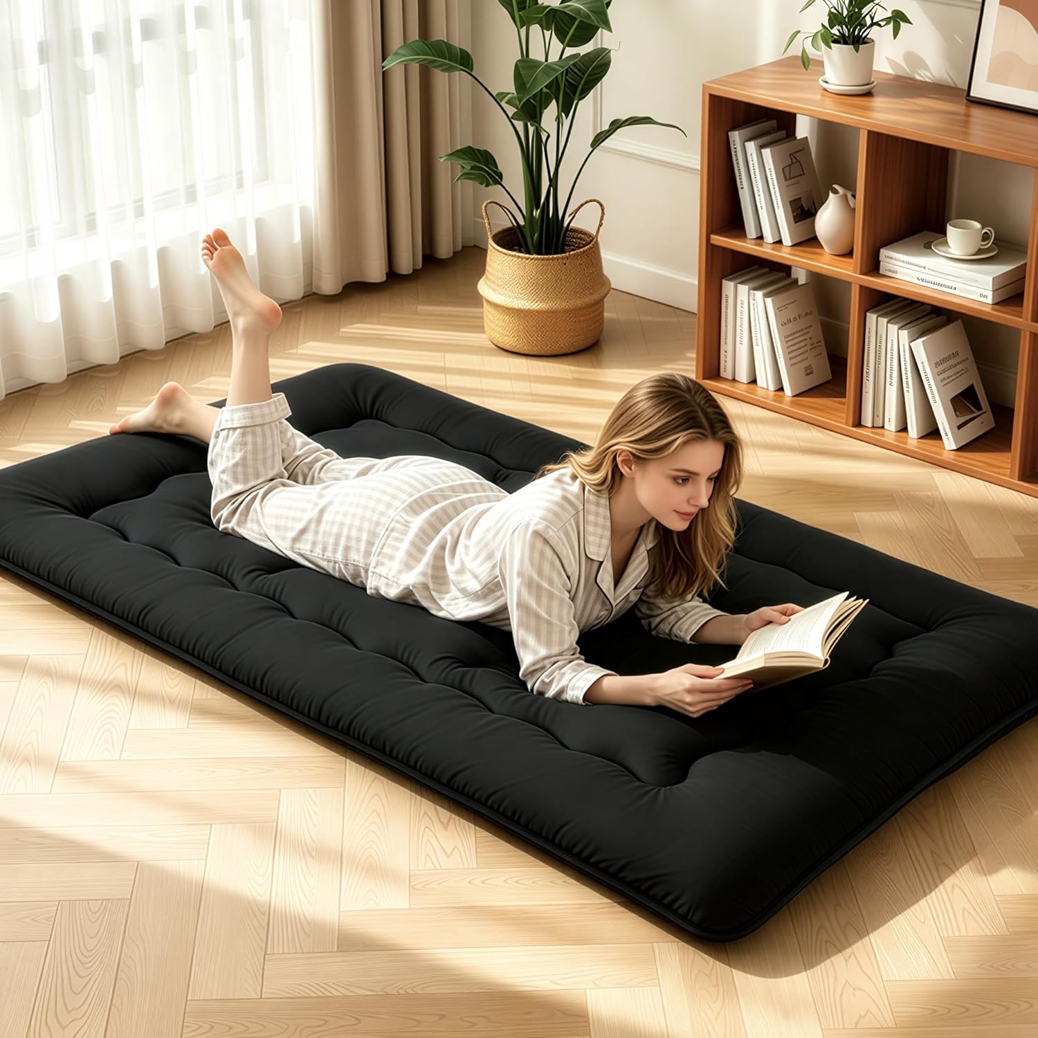 Simple Deluxe 4-Inch Twin Tatami Mattress, Japanese Futon Foldable Mattress with Removable Washable Cover, Portable Floor Bed for Bedroom, Guest Room, Camping, and Everyday Use – Black