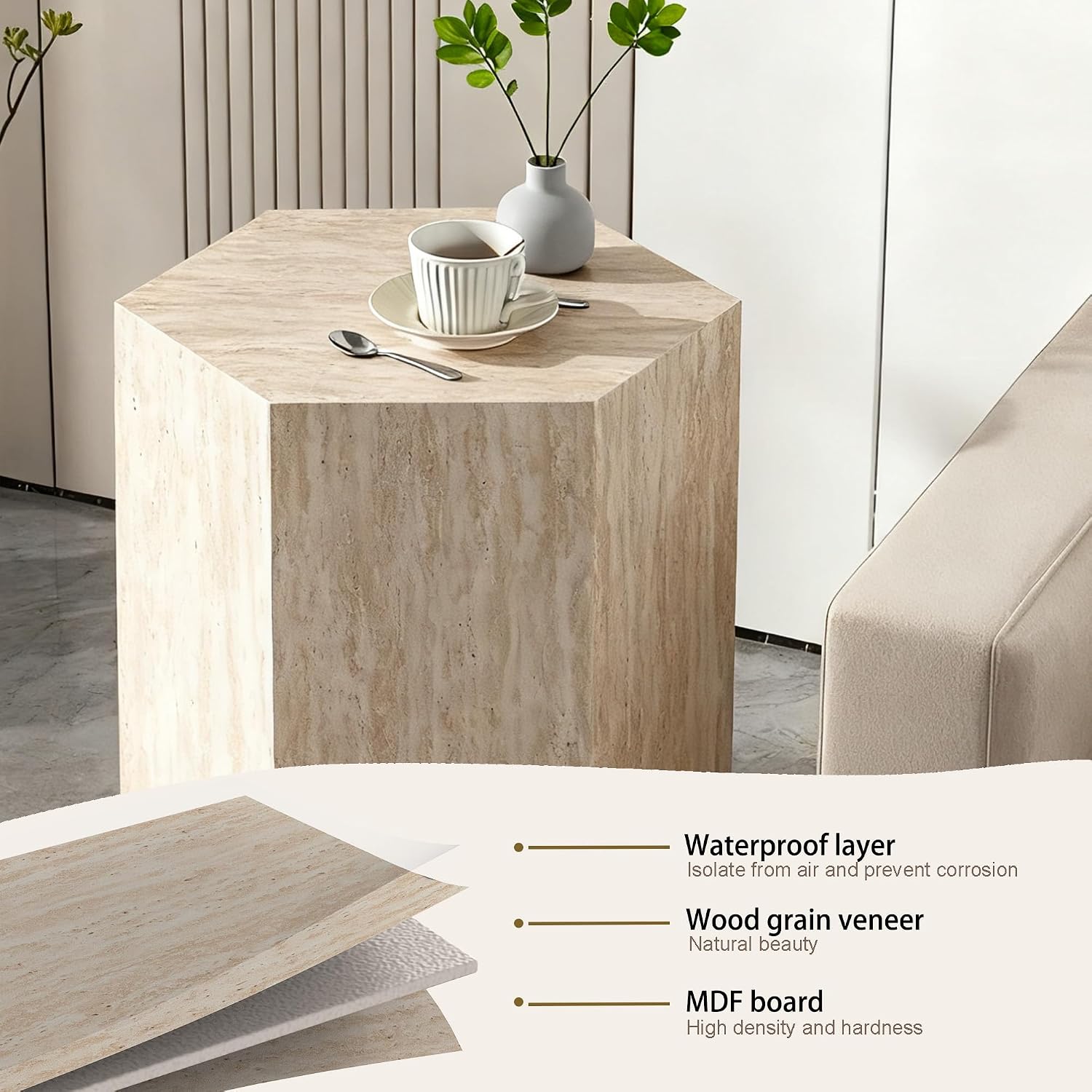 Hexagonal Side Table with 3 Anti-Slip Mat, Side Table Nightstand for Living Room, Bedroom,Sofa, 15.75" L x 13.58" W x 18.90" H, No Assembly Required,DSS