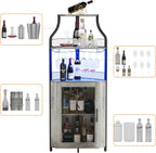 GAOMON Corner Bar Cabinet with LED Strip and Glass Holder, Industrial Wine Cabinet with Adjustble Shelf, 5-Tiers Liquor Cabinet Bar Cabinet for Home, Corner Display Cabinet for Small Space,Grey