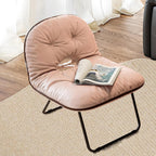 Cozy Reading Chair - Folding Faux Leather Modern Accent Chair - Goose Feather/Sponge Filling Comfortable Folding Chair Portable with Handle Camp Chair - Floor Gaming Chair,Pink