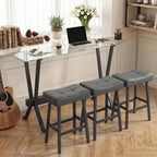 59" 4-Piece Bar Table Set, Behind Couch Sofa Table Set with Tempered Glass Top and 3 PU Stools, Counter Height Table Set for Living Room, Dining Room(Clear Glass/Gray)