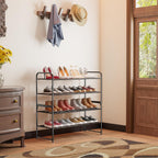 2 Pack Shoe Rack, 2-Tier Metal Stackable Shoe Shelf Storage Organizer, Heavy Duty Wire Shoe Stand for Entryway, Closet, Hallway, Holds 50 LBS, Black