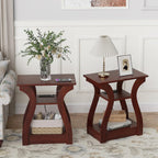 FROMJBEST End Table with Charging Station, Side Table with USB Ports and Outlets, 3 Tier Nightstand Sofa Table for Small Spaces, Beside Table with Storage Shelf for Living Room, Bedroom, Cherry