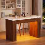 PAKASEPT 55" LED Bar Table with Smart RGB Lights,Faux Marble Counter Height Pub Dining Table,High Top Kitchen Island Table with Music Sync & Timer for Parties, Gatherings & Daily Use,White & Brown