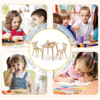 Curipeer Windsor Kids Table and 2 Chair Set, Rubberwood Children Toddler Table and Chair Set with Non-Slip Legs/Round Edge Design for Art, Play, Craft, Activity, Natural Wood