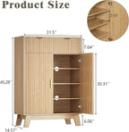 Shoe Cabinet Storage for Entryway with Doors, 4 Tier Fluted Shoe Organizer with 2 Drawers, Entryway Shoe Storage with Adjustable Shelves, Freestanding Hidden Shoe Rack for Front Door Entrance, Oak