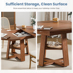 Extendable Round Dining Table for 4-8, Space Saving Kitchen Wooden Table with Storage Shelf and Sturdy Base for Kitchen, Dining, Living Room, Brown